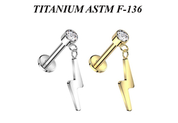 Безрезьбовой лабрет из титана с подвеской молния