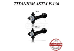 Микроштанга Steel and Silver чёрная с кластером Premium Crystals