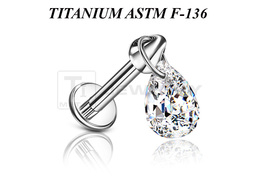 Лабрет из титана Ti Metal кристальная капля