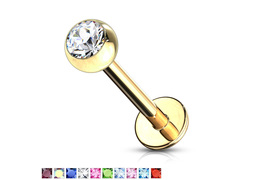 Лабрет позолоченный со стразом