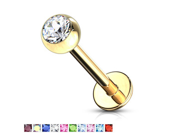 Лабрет позолоченный со стразом