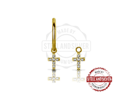 Подвеска Steel and Silver золотой крест с Premium Zirconia