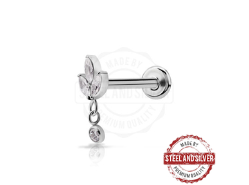 Лабрет с подвеской Steel and Silver триплет с Premium Zirconia