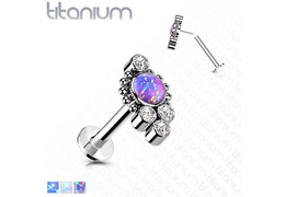 Безрезьбовой лабрет из титана с кластером страз и опала Безрезьбовой лабрет из титана с кластером страз и опала