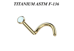 Нострил из титана с золотым покрытием и опалом