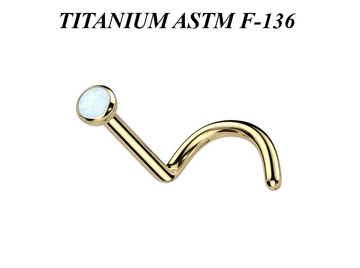 Нострил из титана с золотым покрытием и опалом